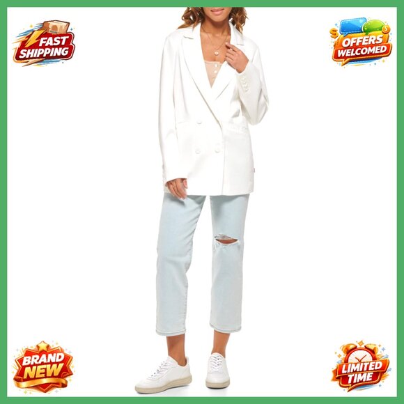 Wool Blend Double Breasted Blazer Midlength Fit Spread Collar